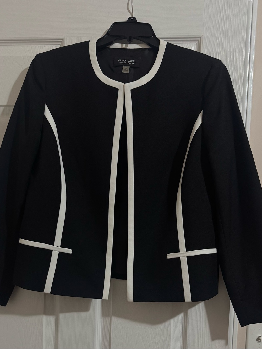 Evan Picone Black Jacket with White Trim and Matching Pants (Suit)